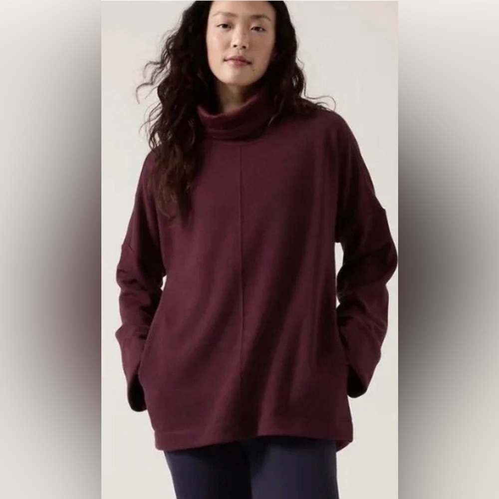 Athleta Cozy Karma Funnel Neck Sweatshirt Spiced Cabernet - size L